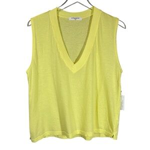 PERFECTWHITETEE Margot Women's Medium Yellow V-Neck Sleeveless Crop Tee